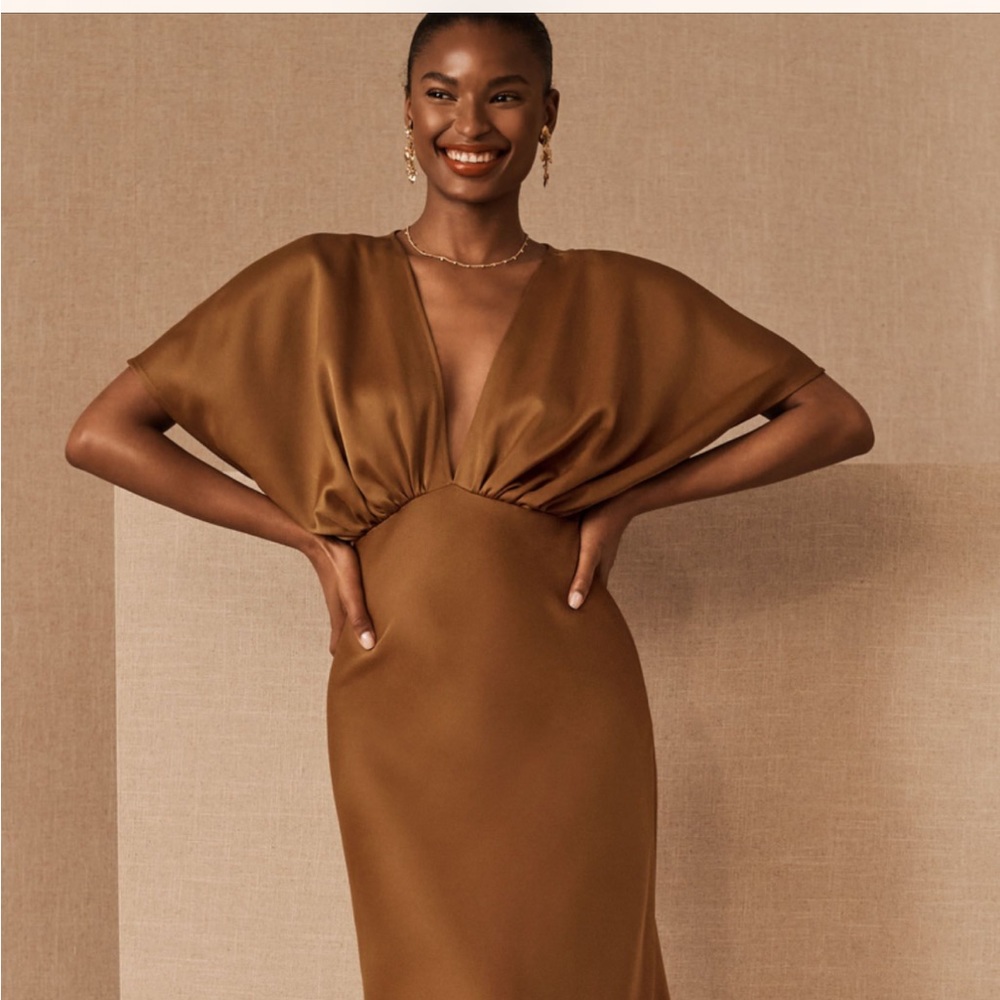 BHLDN Leila Satin Charmeuse Maxi Dress Rust
